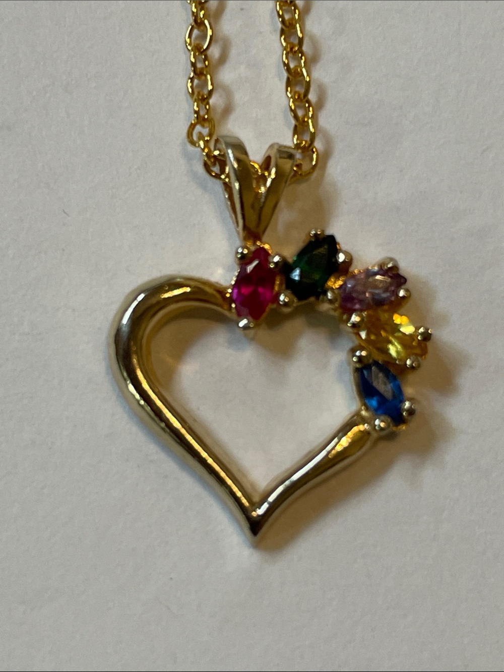 Rainbow Multicolor Gemstone Heart Pendant Necklace Gold Tone